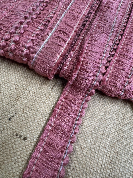 Upholstery Brush Fringe/ Ruche Trim - Rose Pink
