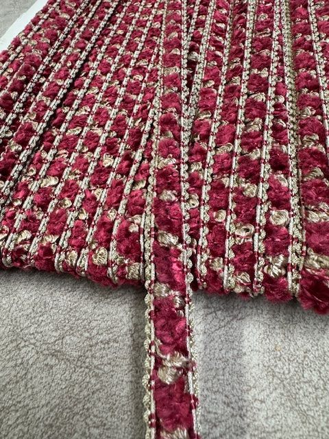 Upholstery Luxury Tufted Boucle Braid Trim - Rich Burgundy